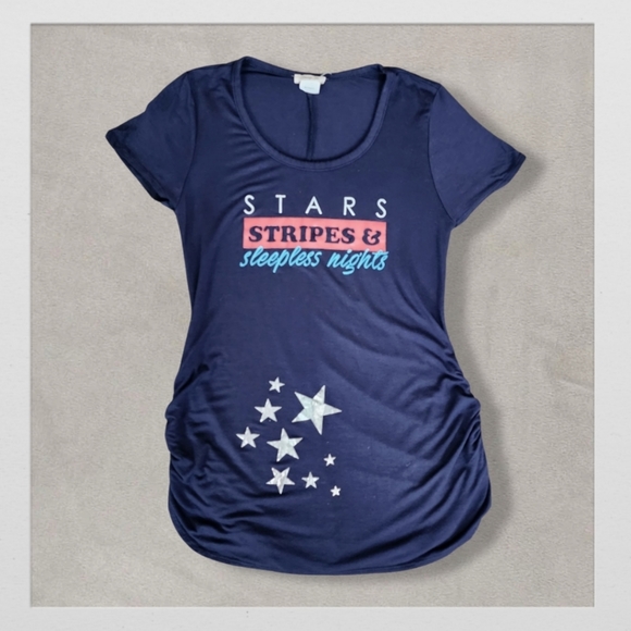 Blue "Stars, Stripes and Sleepless Nights" Top, Women's Small (Maternity) - Picture 1 of 8